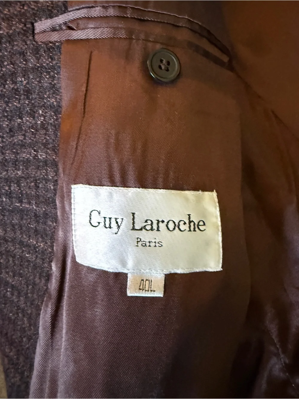 Vintage Guy Laroche Fleck Brown Black Fleck Tweed Sport Coat Jacket Blazer 40L